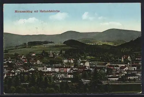 AK Mürzzuschlag, Blick auf den Ort mit Heilandskirche