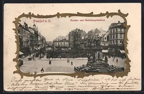 AK Frankfurt /Main, Marktplatz mit Goethe-und Gutenbergdenkmal