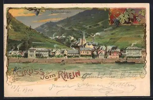 Lithographie Assmannshausen, Rhein-Panorama