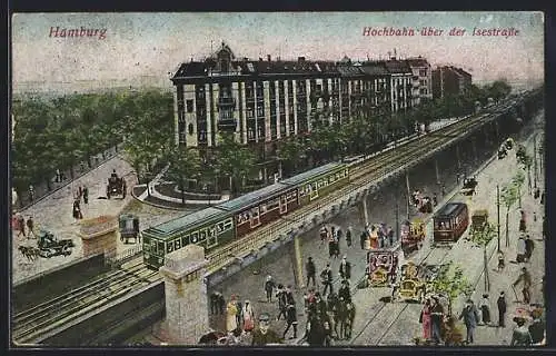 AK Hamburg-Harvestehude, Hochbahn über Isestrasse