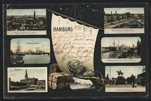 AK Hamburg, Segelschiffhafen, Rathaus und Jungfernstieg