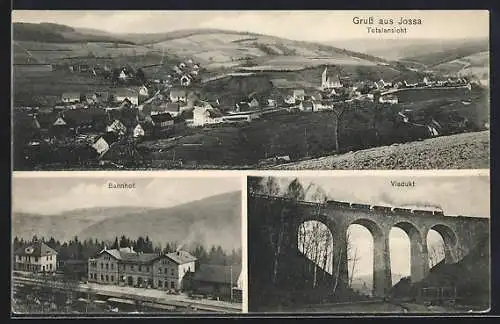 AK Jossa / Steinau, Ansicht vom Bahnhof, Eisenbahn auf dem Viadukt