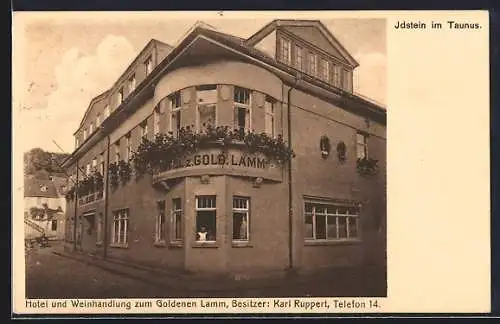 AK Idstein, Hotel und Weinhandlung zum Goldenen Lamm von Karl Ruppert