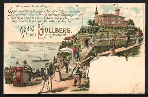 Lithographie Hamburg-Blankenese, Gastwirtschaft auf dem Süllberg