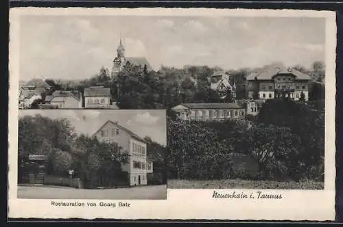 AK Neuenhain i. Taunus, Restaurant von Georg Batz, Teilansicht mit Kirche