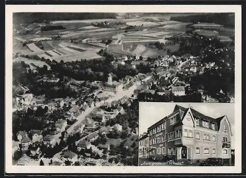 AK Stockach /Baden, Gasthaus zum goldenen Ochsen, Fliegeraufnahme vom Ort