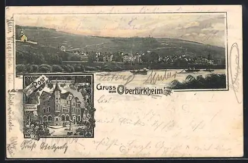 Lithographie Obertürkheim, Gasthaus Post, Bes. Neuffer, Ortsansicht