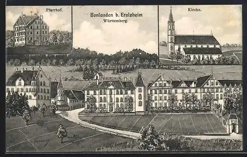 AK Bonlanden / Erolzheim, Pfarrhof, Kirche, Gebäudeansichten