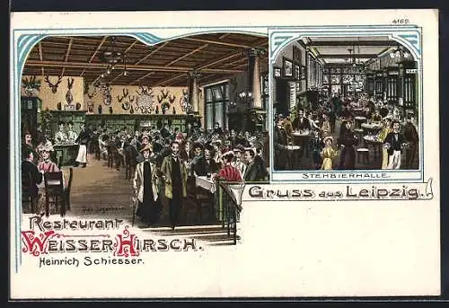 AK Leipzig, Restaurant Weisser Hirsch v. Heinrich Schiesser, Jägerheim und Stehbierhalle