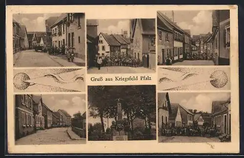 AK Kriegsfeld /Pfalz, Strassenpartien mit Kindern, Blick auf das Kriegerdenkmal