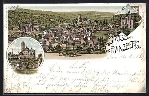 Lithographie Cranzberg, Schloss im Ortsbild, Stiftungshaus