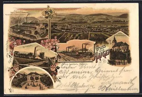 Lithographie Haiger, Fabrik Ladwirtsch. Maschinen u. Eisengiesserei, Agnesenhütte, Portland-Cementfabrik