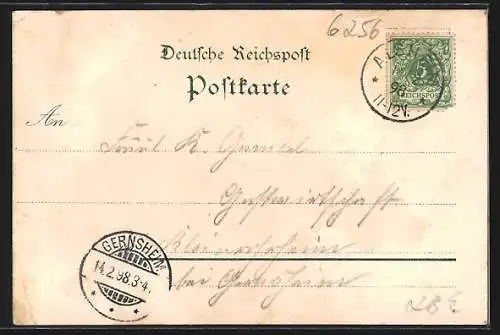 Lithographie Alsheim / Rheinhessen, Kirche, Panorama, Kriegerdenkmal