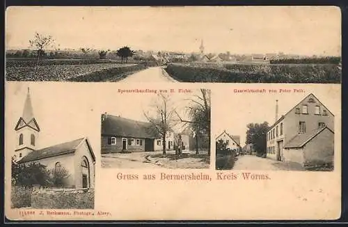 AK Bermersheim, Spezereihandlung, Gasthaus und Ortsansicht