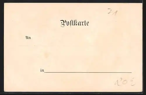 Lithographie Knittlingen, Dr. Fausts Geburtshaus, Rathaus, Dekanathaus und Uferpartie