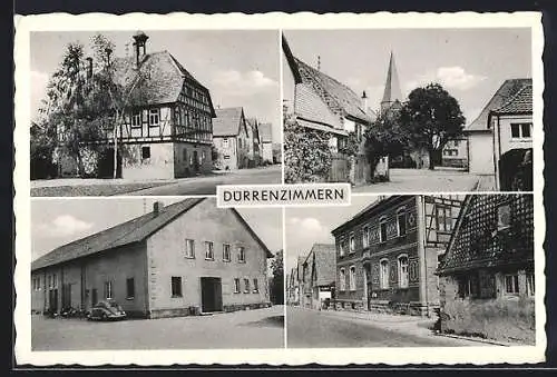 AK Dürrenzimmern / Württ., Ortspartie mit Kirche und Fachwerkhaus