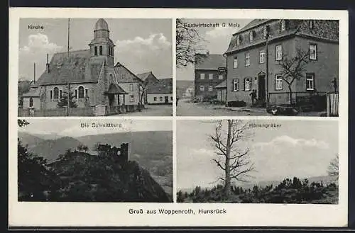 AK Woppenroth, Kirche, Gasthaus G. molz, Schmittburg