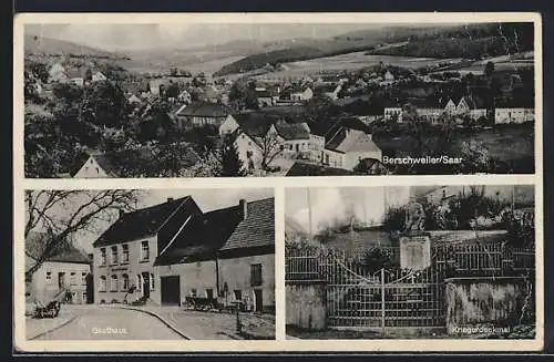 AK Berschweiler / Marpingen, Gasthaus Schneider, Kriegerdenkmal und Panorama