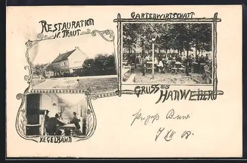 AK Hanweiler, Restauration N. Traut, Kegelbahn und Gartenwirtschaft