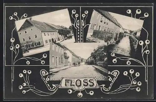 AK Floss, Gasthof zu den drei Königen, Strassenpartie, Partie am Bach