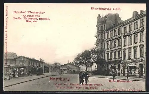 AK Hamburg, Bahnhof Klostertor mit Skandinavisk Hotel