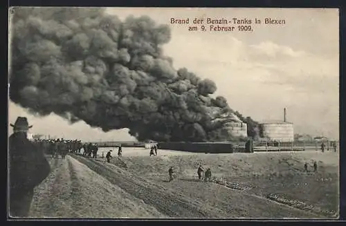 AK Blexen, Brand der Benzin-Tanks am 9. Februar 1909