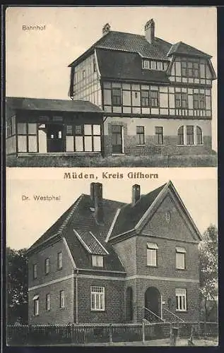 AK Müden / Aller, Bahnhof, Haus Dr. Westphal