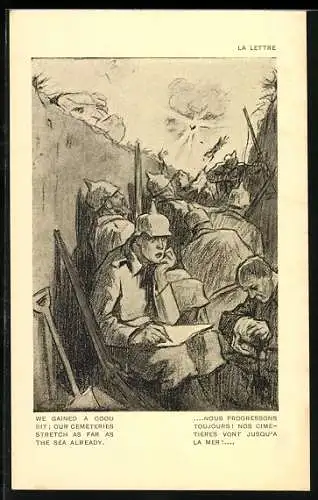 Künstler-AK Louis Raemaekers: La Lettre, 1. Weltkrieg, deutscher Schützengraben