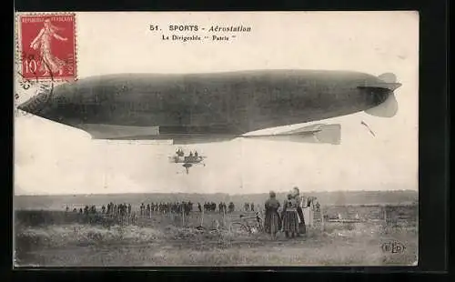 AK Französischer Zeppelin Patrie hebt ab