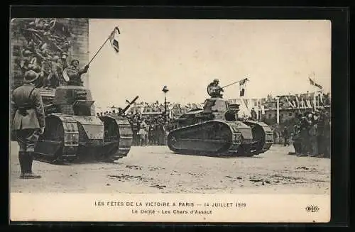 AK Paris, Fetes de la Victoire 1919, Les Chars d`Assault