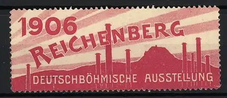 Reklamemarke Reichenberg 1906, Deutschböhmische Ausstellung, Silhouette mit Säulen