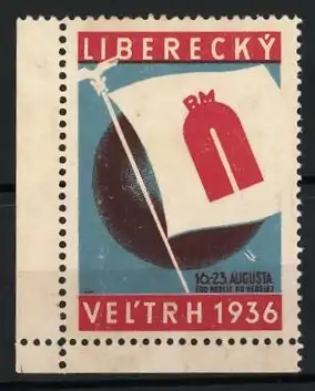 Reklamemarke Liberecký, Veltrh 1936, Fahne mit Messelogo