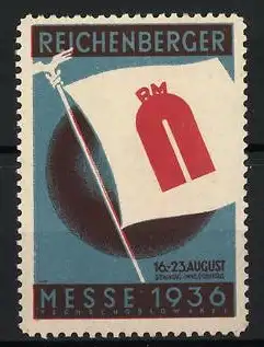 Reklamemarke Reichenberger, Messe 1936, Flagge mit Messelogo