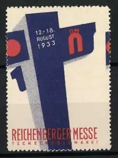 Reklamemarke Reichenberg, Reichenberger Messe, 12.-18. August 1933, Messekreuz