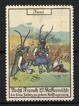 Reklamemarke Aecht Franck Kaffee, Grashüpfer im Feld im Juni