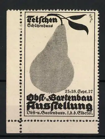 Reklamemarke Tetschen, Obst- und Gartenbau-Ausstellung 1927, Birne