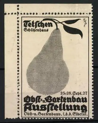 Reklamemarke Tetschen, Obstbau-Ausstellung, Birne, 1927