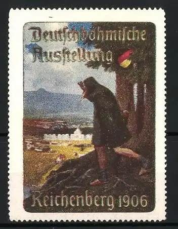 Reklamemarke Reichenberg, Deutschböhmische Ausstellung, Wanderer, 1906