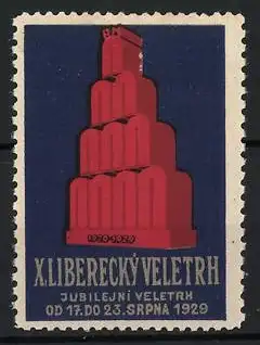 Reklamemarke Liberec, X. Liberecký Veletrh 1929, Rotes Gebäude