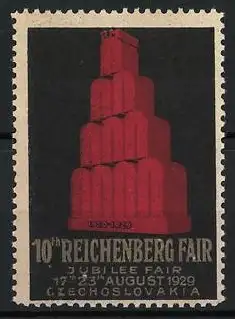 Reklamemarke Reichenberg, 10th Reichenberg Fair 1929, rotes Gebäude