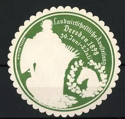 Reklamemarke Dresden, Landwirtschaftliche Ausstellung 1898, Landwirt mit Pferd