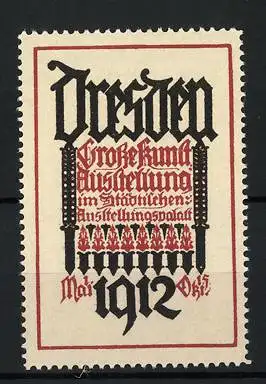 Reklamemarke Dresden, Grosse Kunstausstellung 1912, gotische Schriftzüge