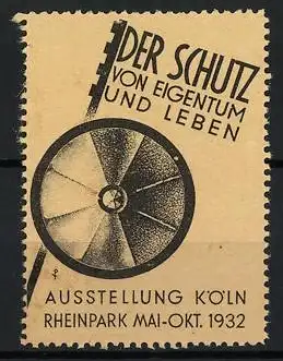 Reklamemarke Köln, Der Schutz von Eigentum und Leben, Ausstellung 1932 im Rheinpark mit Zahnrad