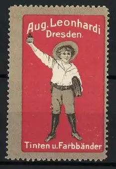 Reklamemarke Dresden, Aug. Leonhardi, Junge mit Tinte