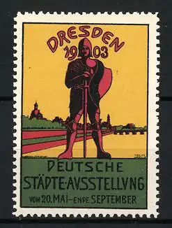 Reklamemarke Dresden, Deutsche Städte-Ausstellung 1903, Ritter mit Schild