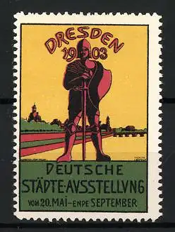 Reklamemarke Dresden 1903, Deutsche Städte-Ausstellung, Ritter mit Schwert