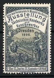 Reklamemarke Dresden, Ausstellung sächsischen Handwerks 1896, Figuren und Stadtsilhouette