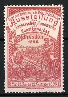 Reklamemarke Dresden, Ausstellung des Sächsischen Handwerks und Kunstgewerbes 1896, Engel und Handwerker