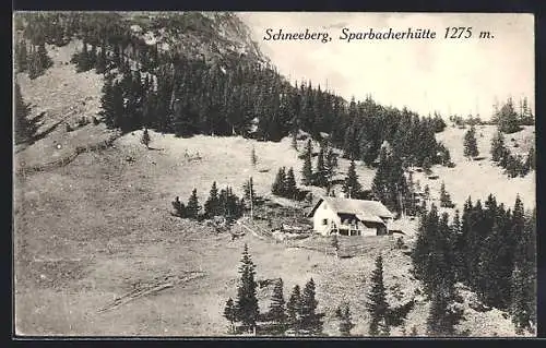 AK Sparbacherhütte, Ansicht mit Schneeberg