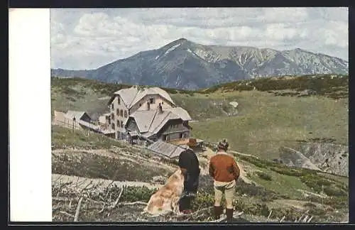 AK Otto Törl Schutzhaus /Rax, Blick gegen den Schneeberg